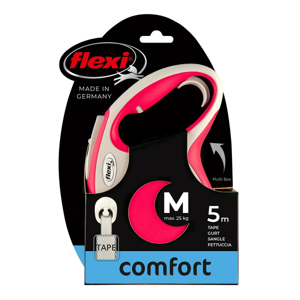 FLEXI Smycz automatyczna dla psa New Comfort M taśma 5 m kol. czerwony