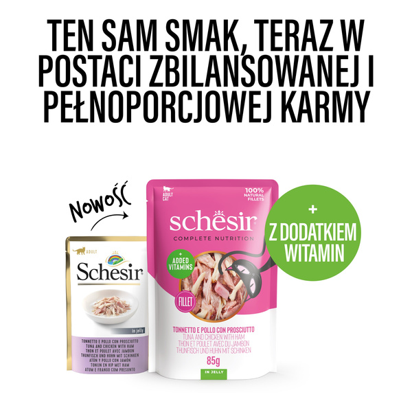Schesir C&B karma mokra dla kotów tuńczyk z kurczakiem i szynką w galarecie 85 g