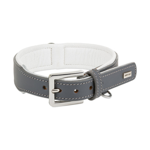 Barry King Obroża skórzana, M: 37-44 cm/34 mm, szara/biała