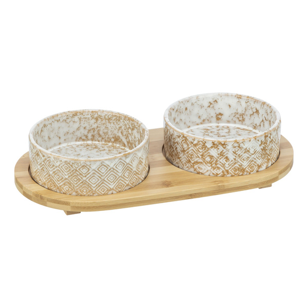 Trixie zestaw Miski ceramiczne dla psa na stojaku bambusowym 2x800ml