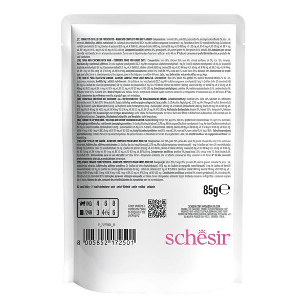 Schesir C&B karma mokra dla kotów tuńczyk z kurczakiem i szynką w galarecie 85 g