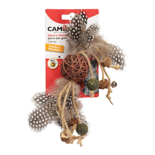 CAMON CAT TOY MATATABI PIŁKA Z LINĄ I PIÓRKAMI