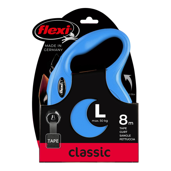 FLEXI Smycz automatyczna dla psa New Classic L taśma 8 m niebieska