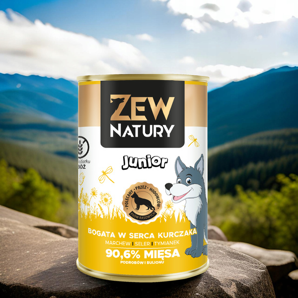 Mokra Karma Dla Szczeniat Bogata w Serca Kurczaka 400g Zew Natury