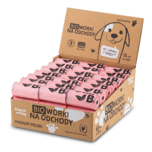 STARCHBAG Kompostowalne BIOworki na odchody 63 rolki x 15szt, kol. róż