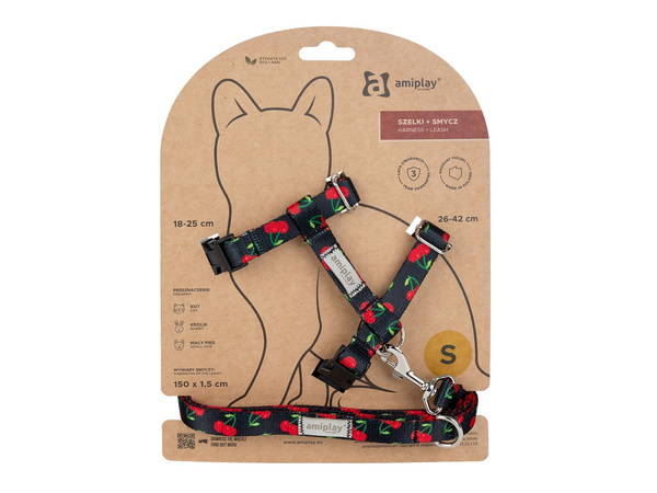 amiplay Szelki + smycz dla Kota BeHappy Cat M- 1,5cm Cherry