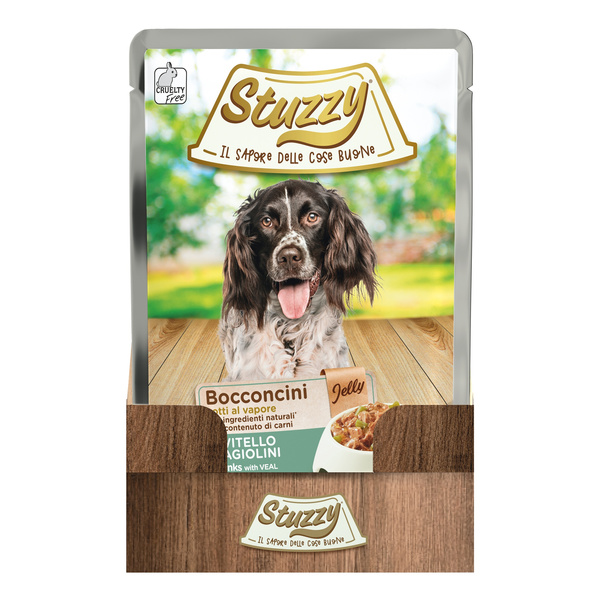 Stuzzy Bocconcini karma mokra dla psa cielęcina z groszkiem w galarecie kawałki 100 g