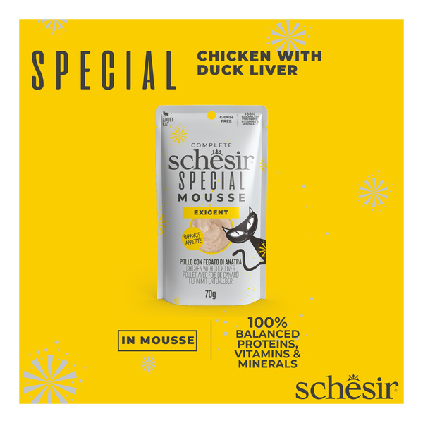 Schesir Special Mousse Exigent karma mokra dla kota kurczak z wątróbką kaczą i jajkiem 70 g