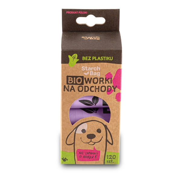 STARCHBAG Kompostowalne BIOworki na odchody 8 rolek x 15szt, kol. liliowy