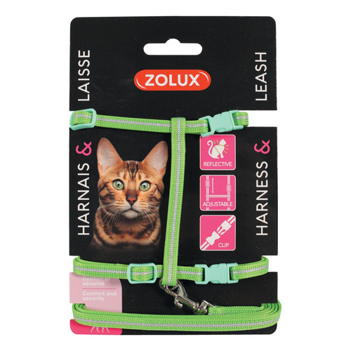 ZOLUX Zestaw spacerowy dla kota smycz i szelki kol.zielony