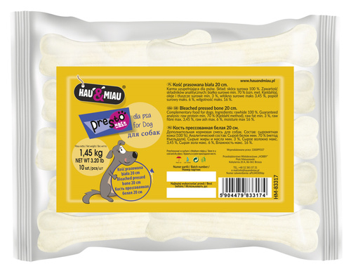 KOŚĆ PRASOWANA BIAŁA 20cm, 10szt/op, 1, 45 kg/op, 16 op/karton