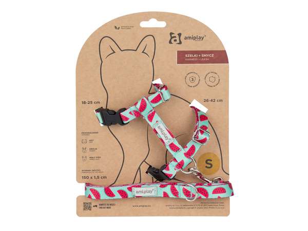 amiplay Szelki + smycz dla Kota BeHappy Cat S- 1,5cm Watermelon