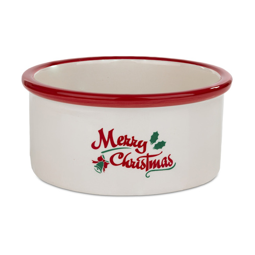 Barry King Miska ceramiczna dla psa, Merry Christmas, czerwona, 16x6cm
