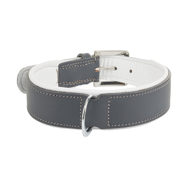 Barry King Obroża skórzana, L: 40-49 cm/44 mm, szara/biała