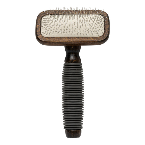 Ekskluzywna szczotka pudlówka prostokątna, dla zwierząt, drewno bukowe, stal, tworzywo TPR, wym. 9,4x16,4cm