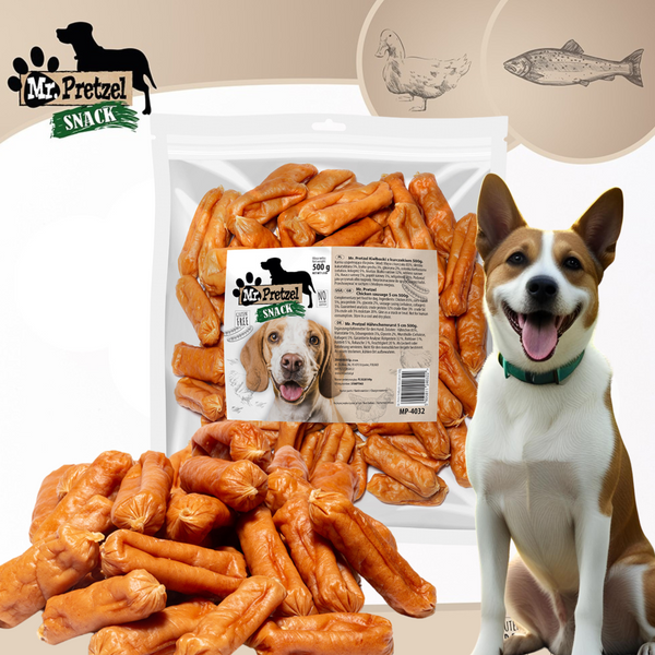PRZYSMAK DLA PSA - Kiełbaski z kurczakiem Mr.Pretzel 500g ZDROWE PREMIUM