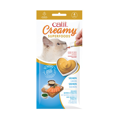 CatIt Creamy Superfood, przysmak, dla kota, łosoś z komosą ryżową i spiruliną, 4x10g