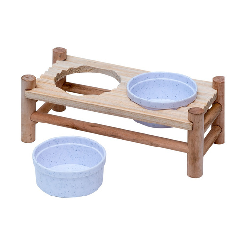 Panama Pet Stojak z miskami dla gryzoni i królika, drewno/plastik, 24x10x8,5cm/2x150ml