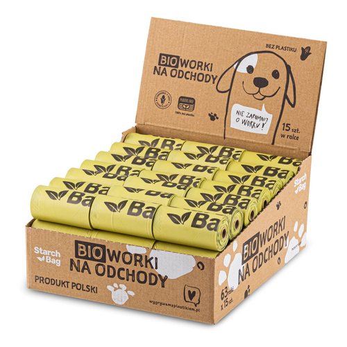 STARCHBAG Kompostowalne BIOworki na odchody 63 rolki x 15szt, kol. zielony