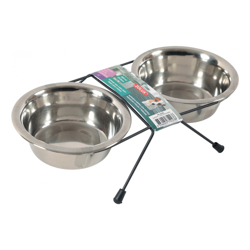 ZOLUX Miski dla psa i kota na stojaku metalowym INOX 2 szt. 350 ml