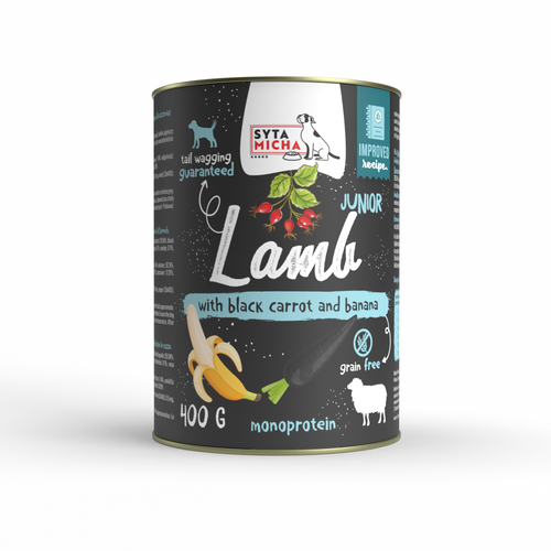 Karma mokra dla szczeniąt jagnięcina z czarną marchwią i bananem 400g