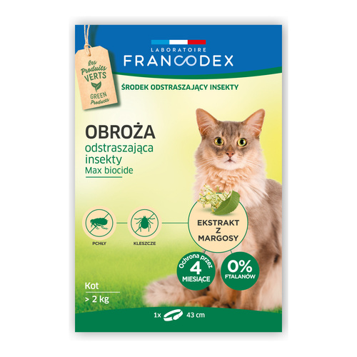FRANCODEX PL Obroża odstraszająca insekty dla kotów powyżej 2 kg , 43 cm