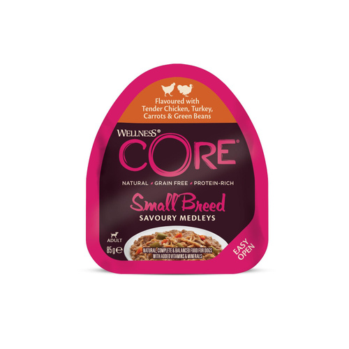 Wellness Core Small Breed Savoury Medleys, karma mokra dla dorosłych psów małych ras, kurczak, indyk, marchew, zielona fasolka 85g