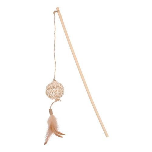 ZOLUX Zabawka dla kota wędka piłka z rattanu i piórka ETHICAT 45,4 cm