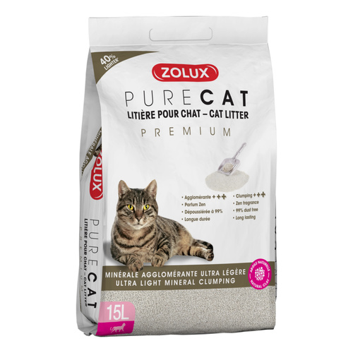 ZOLUX Żwirek dla kota mineralny zbrylający PURECAT Premium 15 l