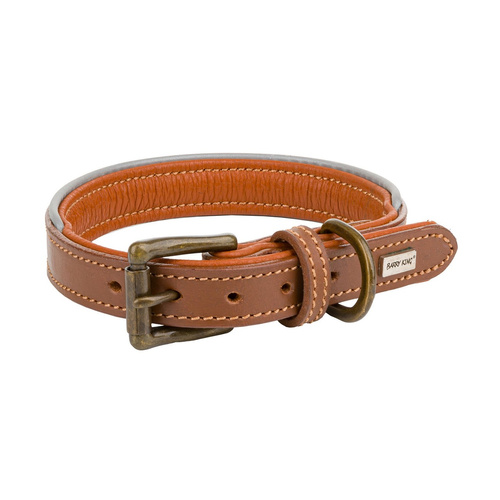 Barry King Obroża skórzana, S: 33-40 cm/20 mm, ciemny beż