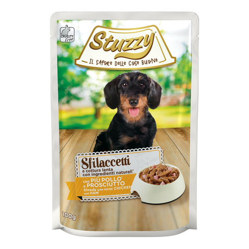 Stuzzy Sfilaccetti karma mokra dla psa kurczak/szynka 100 g