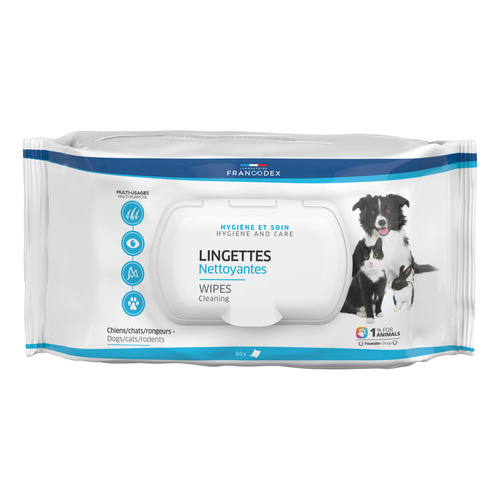 FRANCODEX Chusteczki do czyszczenia oczu, uszu, łap dla zwierząt 80 szt.