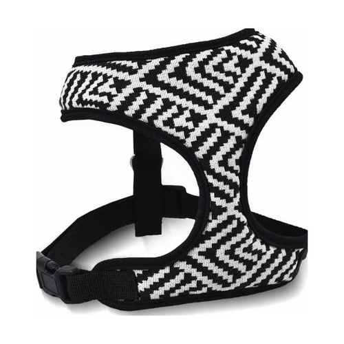 Barry King Szelki dla psa, z wytrzymałej tkaniny, wzór aztecki, biało-czarne paski, max. Obw. Szyi 35cm, obw. Klatki 40-52cm