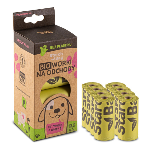 STARCHBAG Kompostowalne BIOworki na odchody 8 rolek x 15szt, kol. zielony