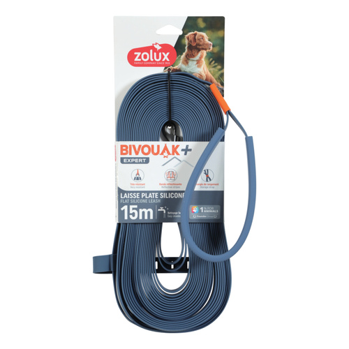 ZOLUX Smycz płaska dla psa silikonowa BIVOUAK niebieska 15m