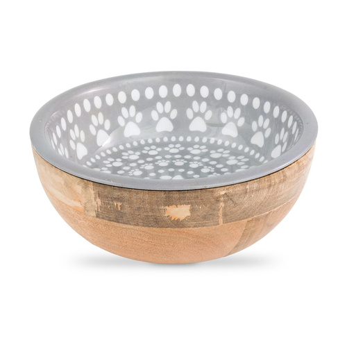 Barry King Miska, dla psa, szara, stal nierdzewna, emaliowana z drewniana obudową, wzór Paw Decal, 18cm