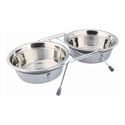 Trixie Zestaw misek ma stojaku dla psa stal nierdzewna szary 2x1,5L