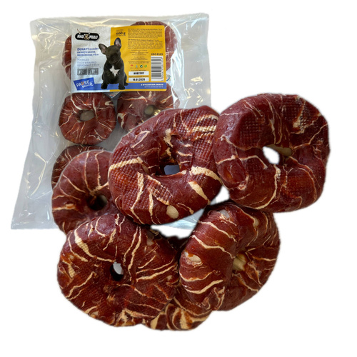 Hau Miau Donaty ze skóry owinięte KACZKĄ marmurkową 8cm 500g