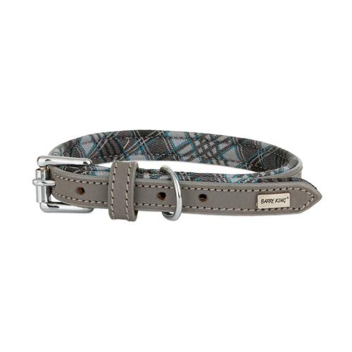 Barry King Obroża skórzana, S: 34-41 cm/16 mm, siwy/kratka