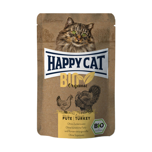 Happy Cat Bio Organic, mokra karma dla kotów dorosłych, kurczak i indyk, 85g, saszetka