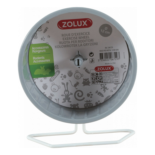 ZOLUX Kołowrotek plastikowy dla gryzonia z metalową podstawą 12 cm szary