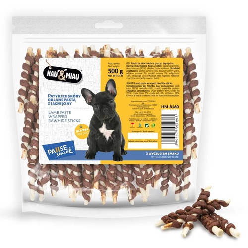 Hau Miau Pałeczki ze skóry z JAGNIĘCINĄ psa 500g