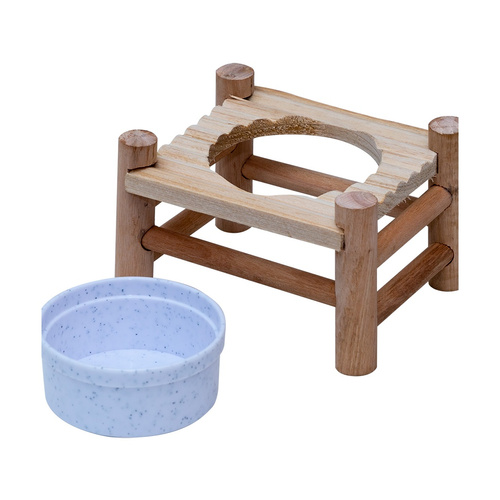 Panama Pet Stojak z miską dla gryzoni i królika, drewno/plastik, 14x10x8,5cm/150ml