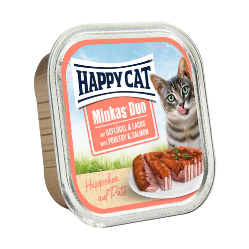 Happy Cat Minkas duo, deserówka pasztet, dla kota, kurczak i łosoś, 100g