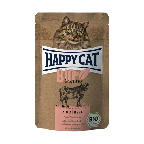 Happy Cat Bio Organic, karma dla kot�w doros�ych, mokra, wo�owina, 85g, saszetka