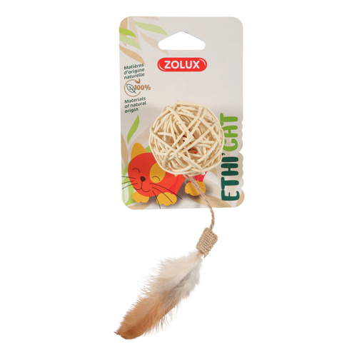 ZOLUX Zabawka dla kota piłka z rattanu i piórka ETHICAT 23,5 cm