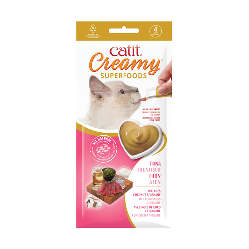 CatIt Creamy Superfood, przysmak, dla kota, tuńczyka z kokosem i wakame, 4x10g