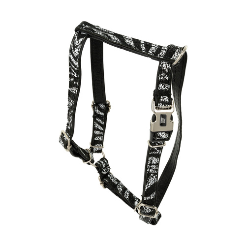 Barry King Szelki dla psa, Equilibre, Czarna Zebra, skórzane nikiel, M 16mm/ob. szyi 30-50cm ob. klatki 40-70cm