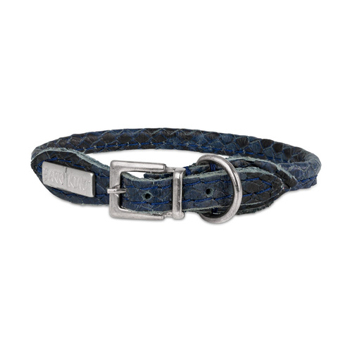Barry King Obroża dla psa okrągła, Serpente, granatowa, skórzana nikiel, 8mm/45cm