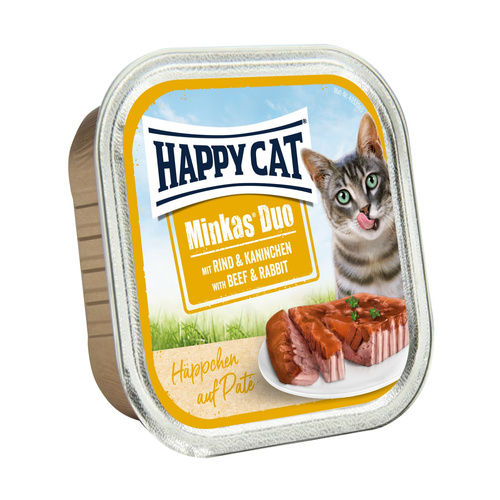 Happy Cat Minkas duo, deserówka pasztet, dla kota, wołowina i królik, 100g